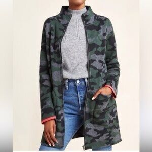 Anthropologie wool camo Field Flower full-zip sweater jacket